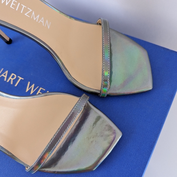Stuart Weitzman Metallic Gunmetal NUDISTCURVE Sandal Size 10 - Picture 7 of 9